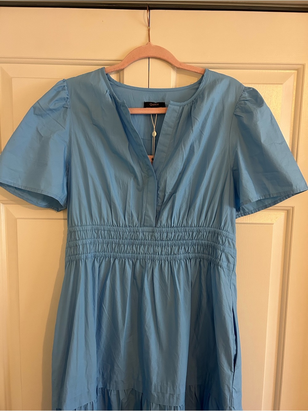 Quince NWT 100% Organic Cotton Poplin Tiered Maxi Dress Light Blue, Size L - Picture 3 of 13